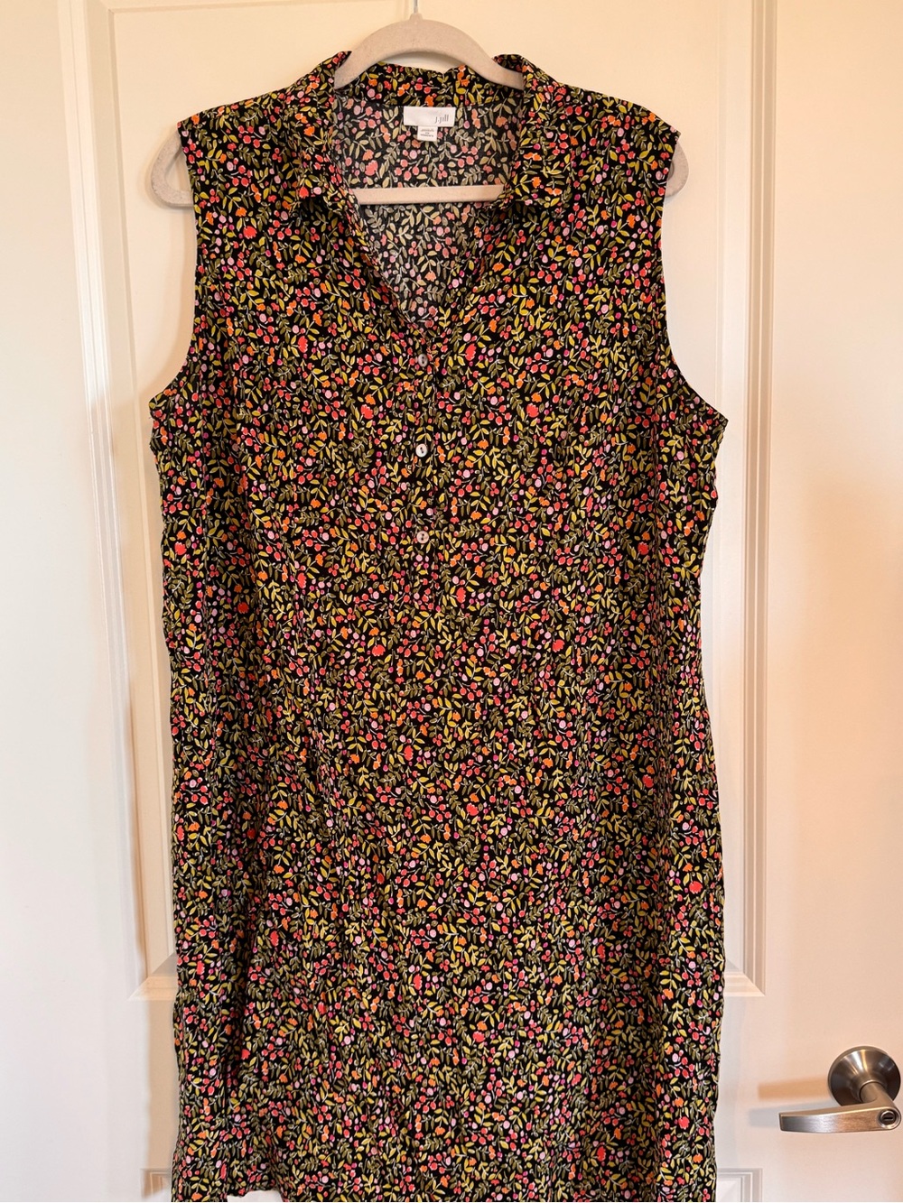 J. Jill Ditsy Floral Sleeveless Shirt Dress Button Front Shift Black 2X
